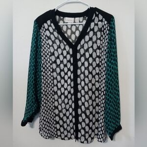 Chicos button up Long sleeve Contrasting color animal print sheer chiffon blouse
